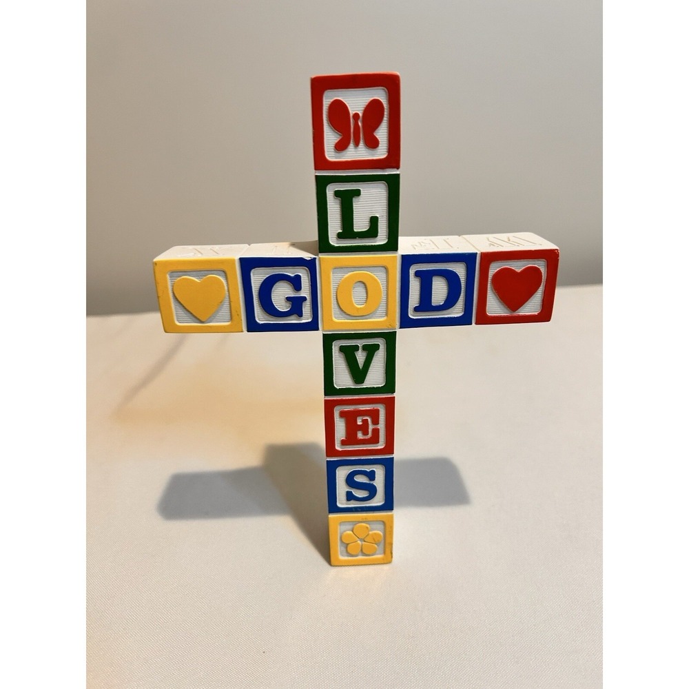 Child's Wall Cross Alphabet Blocks God Loves  Baby's Room Abbey Press